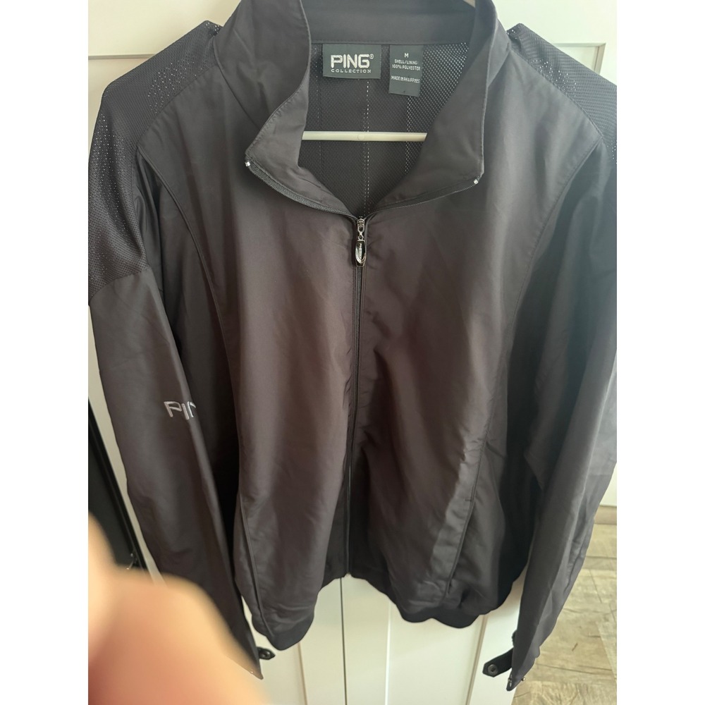 Ping Collection Mens‎ Black Full Zip Golf Windbreaker Jacket Mesh Back Size M